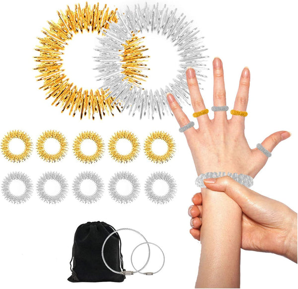 10 Acupressure Rings Massagers Spiky Sensory Finger Rings for Finger