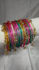 ANML - L-MLT Multicolor Glass Bangle Set with Gold Ghungroo Latkan Kadas