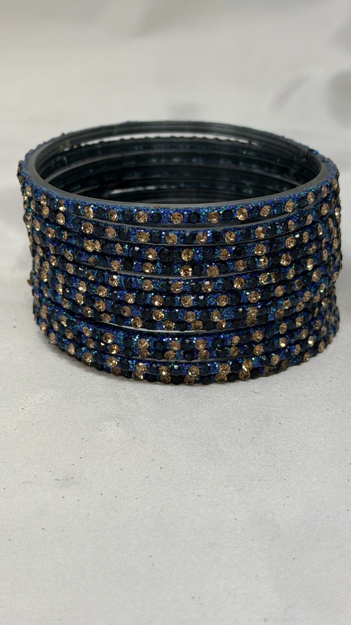 GlitB - Morphank Glitter Glass Bangle Set with Champagne Gold Stone Work
