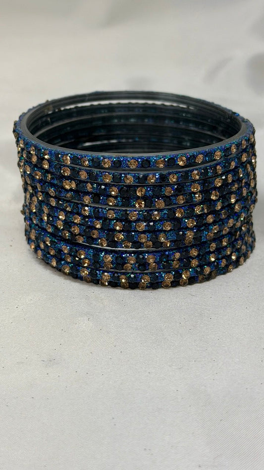 GlitB - Morphank Glitter Glass Bangle Set with Champagne Gold Stone Work
