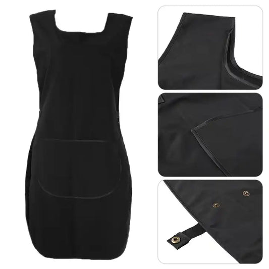 Black Waterproof Apron Front-Back Sleeveless Work, Cooking and Hairdressing