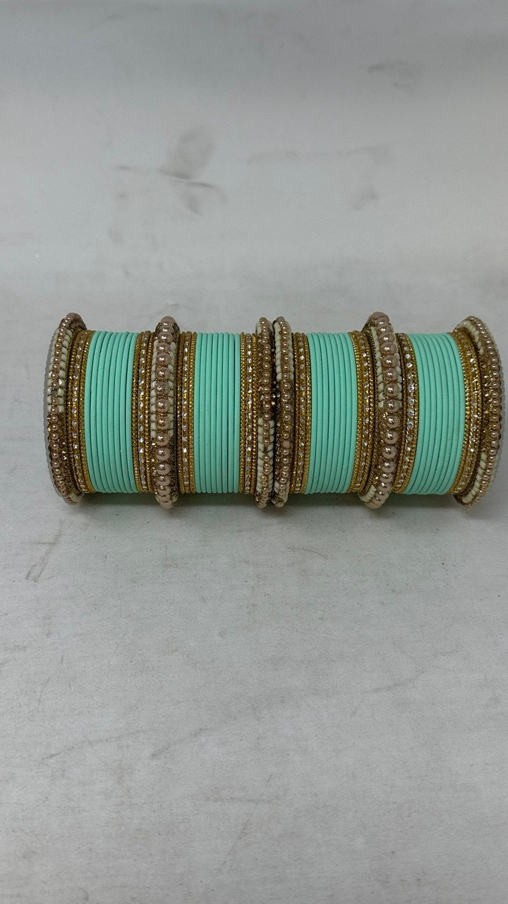 1186- Mint Velvet Bangle Set for Both Hands – Antique Gold Bridal