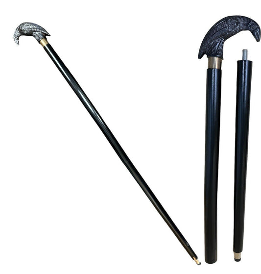 Brass Raven Crow Handle Walking cane - Handcrafted Black Stick (Foldable)