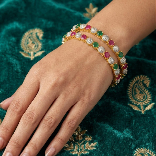 WAD14 - Regal Ruby & Emerald Gold-Plated Broad Kada - Zenia Creations