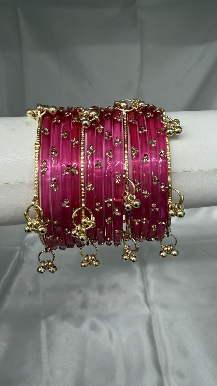 ANML - Gajri Glass Bangle Set with Gold Ghungroo Latkan Kadas