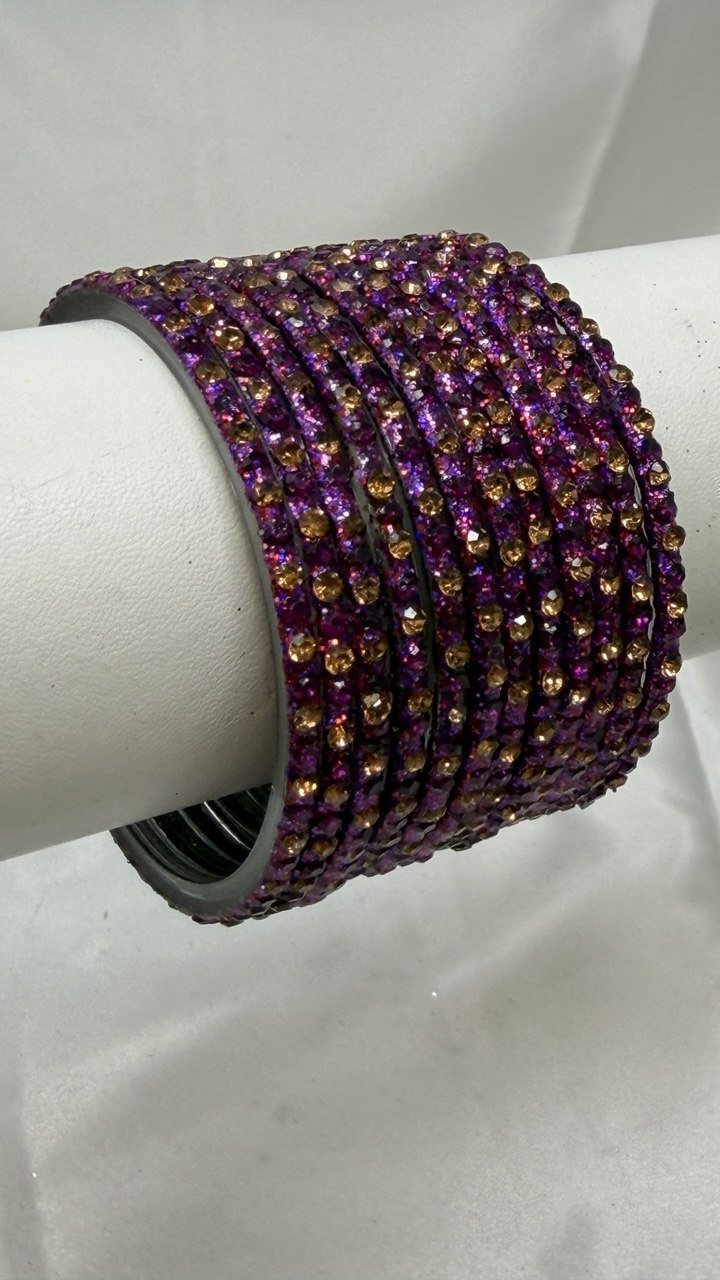 GlitStonB - Wine Glass Bangle Set with Golden Champagne Stone Work