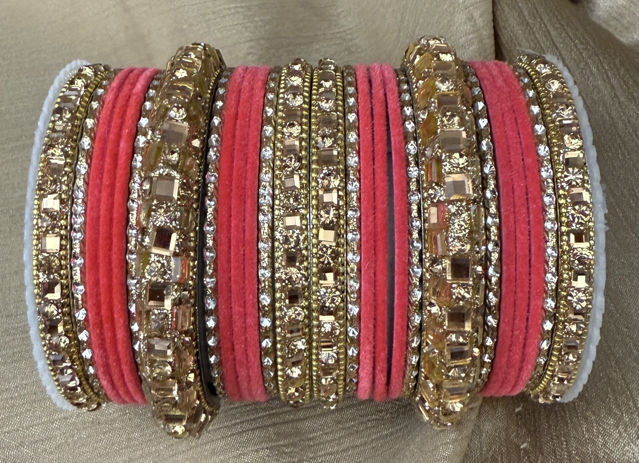 1158G  Size 2-6 Metal Bangle Set With Velvet Bangle stone kada Handcrafted