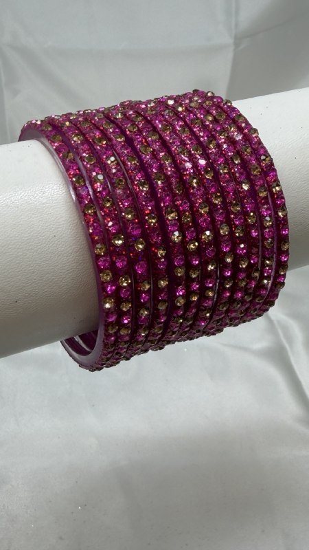 GlitStonB - Rani Glass Bangle Set with Golden Champagne Stone Work