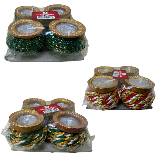 4 Pack Colorful Handcrafted Clay Diyas for Diwali and Weddings - No Oil Needed #D4
