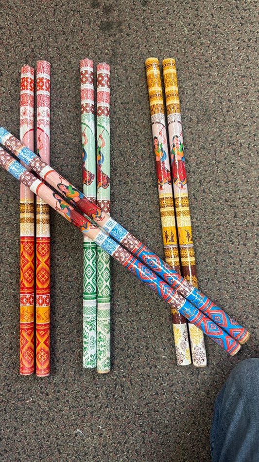 Hand Painted wooden Dandiya Stick Pair Assorted Color Navratri dassera Weddings and special dance garba events