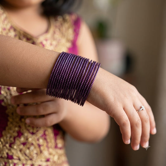 KGF- Kids Eggplant Textured Metal Bangle Set (Pack of 24)
