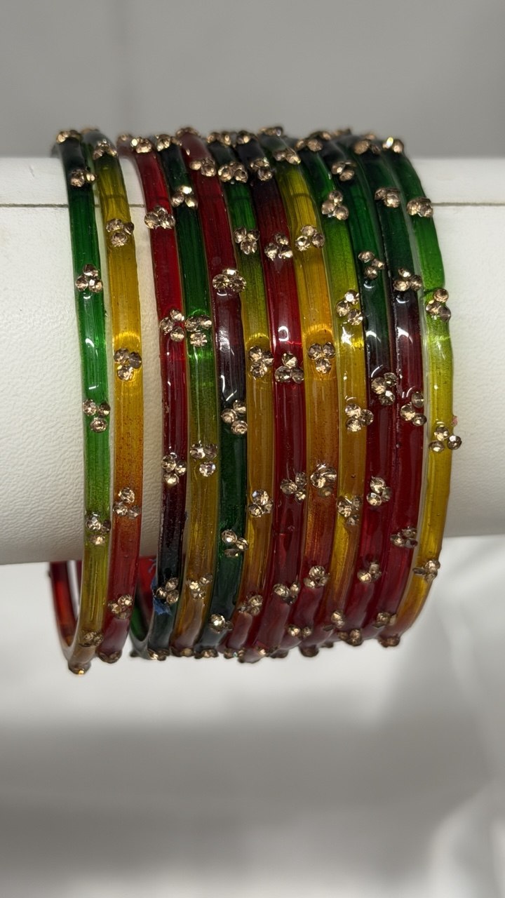 ANML - LPH Multicolor Glass Bangle Set with Gold Ghungroo Latkan Kadas (Copy)