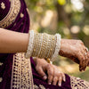 W4-GW Antique Gold Kundan Bangle Set with Pearl Cluster Kadas Bridal Chura