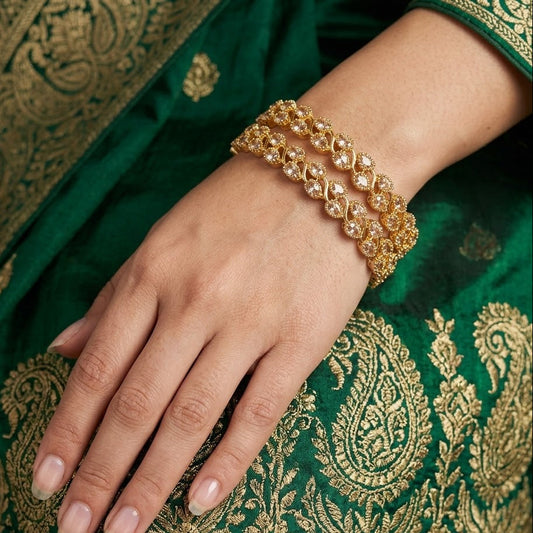 WAD20 - Regal Amber Pear-Cut Statement Kada – Gold-Plated Teardrop Bangle - Zenia Creations