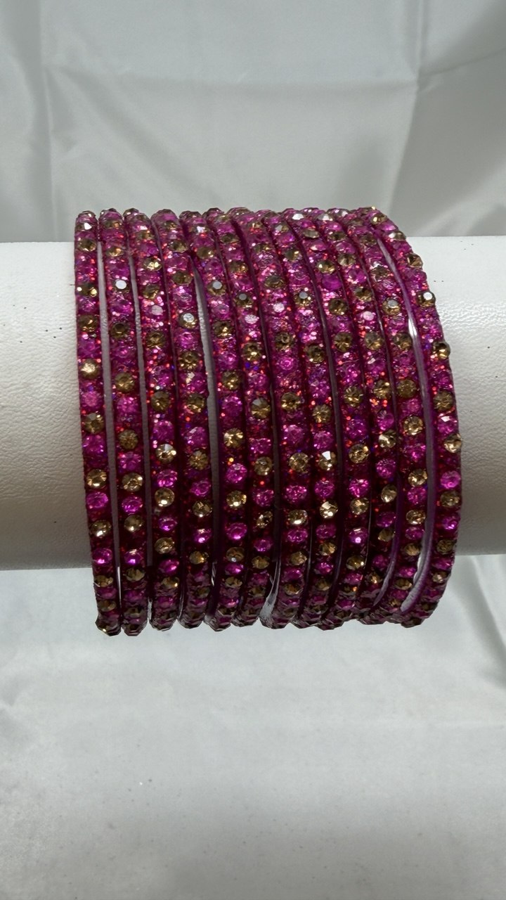 GlitStonB - Rani Glass Bangle Set with Golden Champagne Stone Work