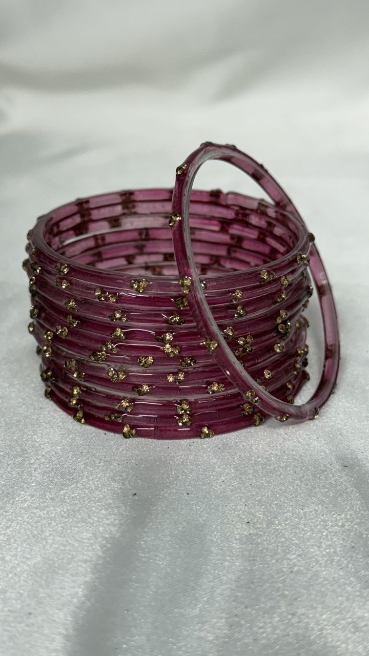 ANML - Pyazi Glass Bangle Set with Gold Ghungroo Latkan Kadas