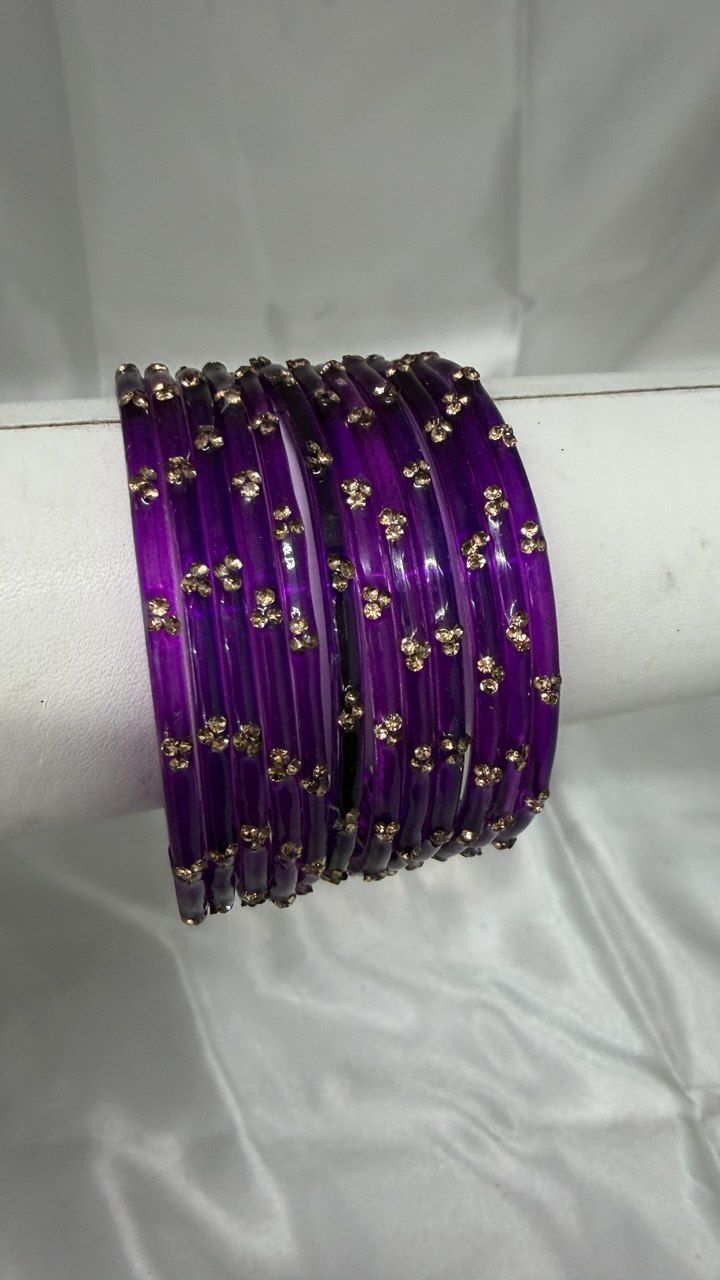 ANML - Jamuni Glass Bangle Set with Gold Ghungroo Latkan Kadas