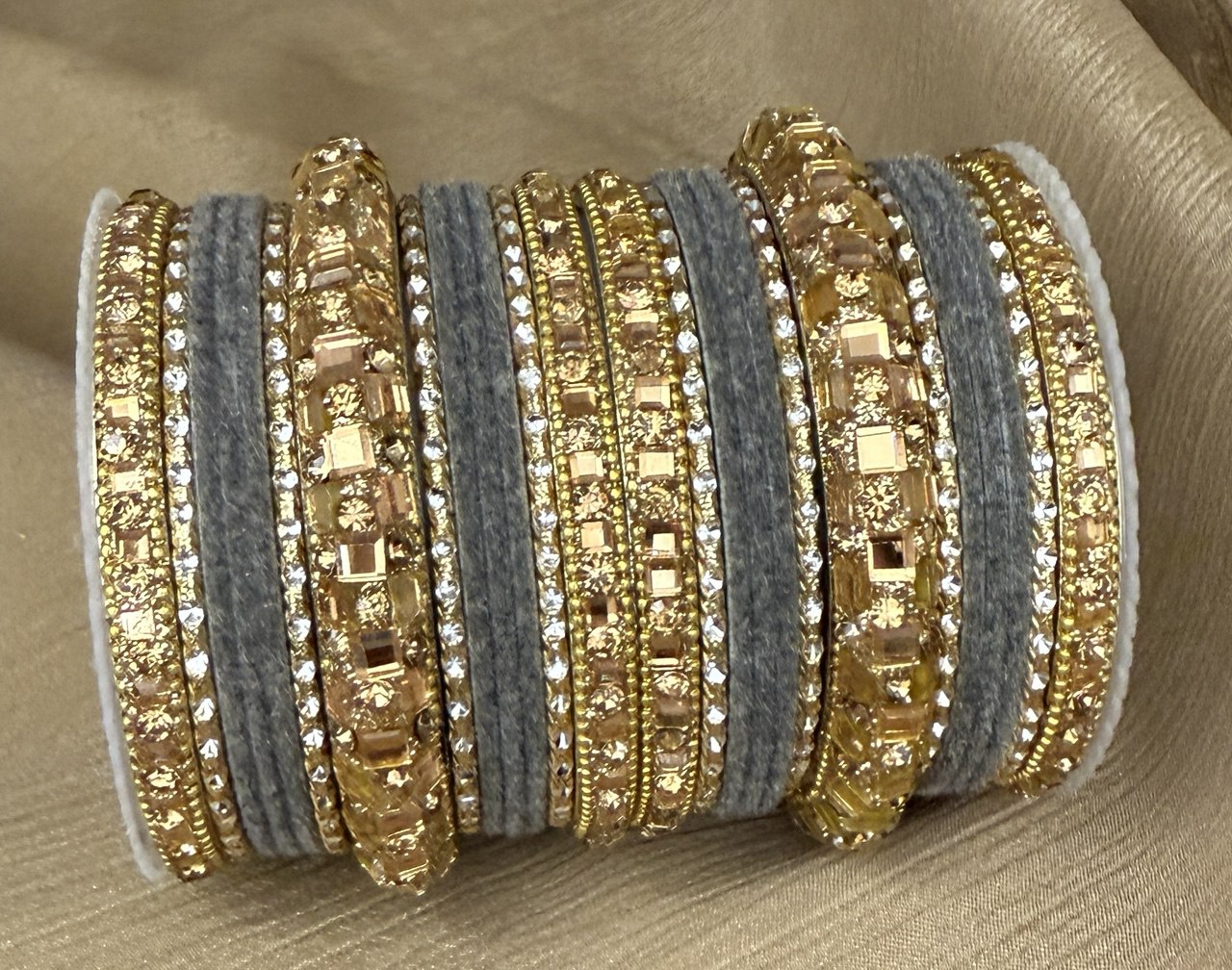 1158G  Size 2-6 Metal Bangle Set With Velvet Bangle stone kada Handcrafted