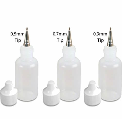 Henna Applicator Bottles with Stainless Steel tip 0.5 0.7 and 0.9 mm Tip