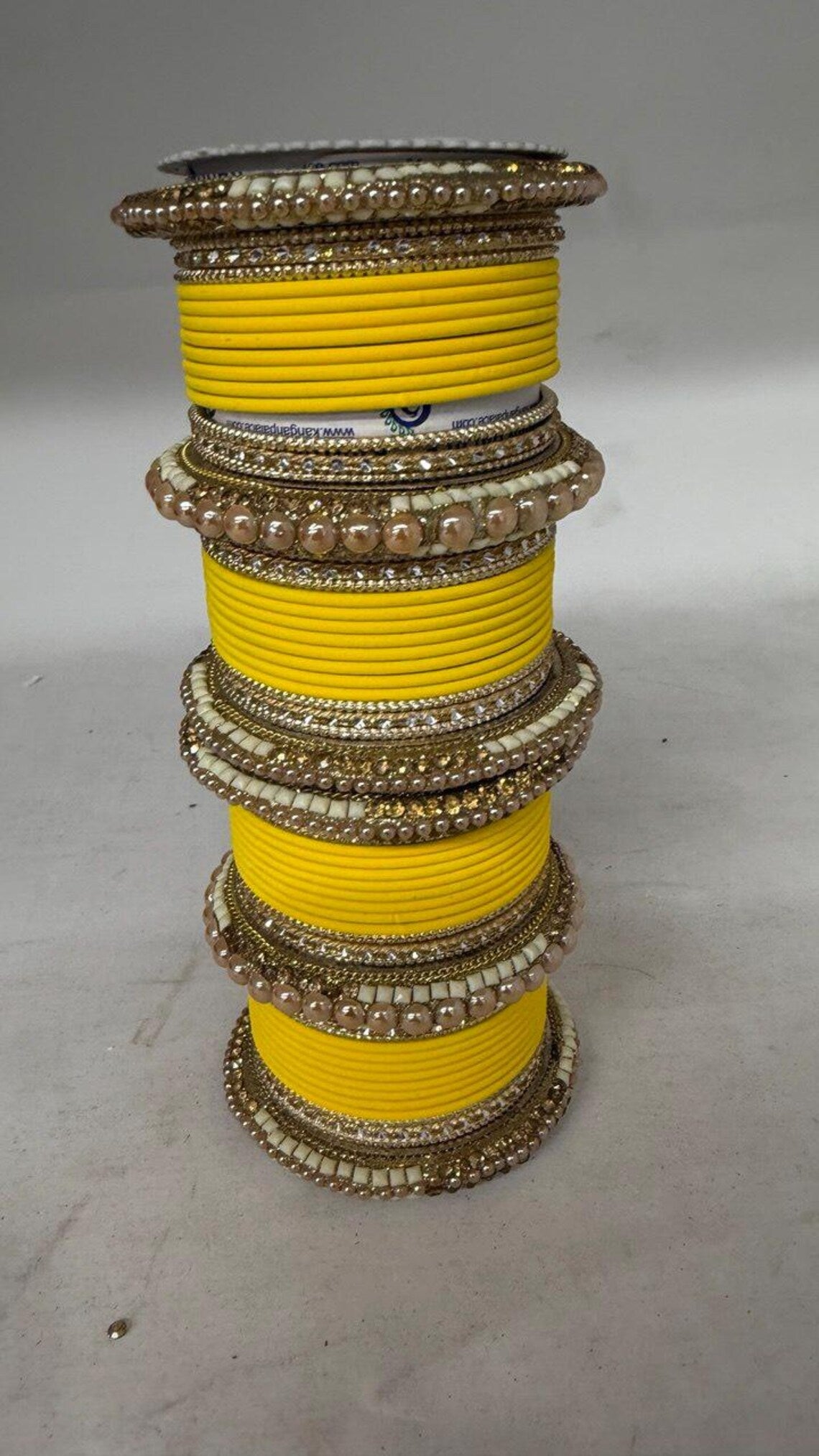 1186- Haldi Yellow Velvet Bangle Set for Both Hands – Antique Gold Bridal