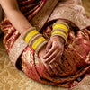 1186- Haldi Yellow Velvet Bangle Set for Both Hands – Antique Gold Bridal