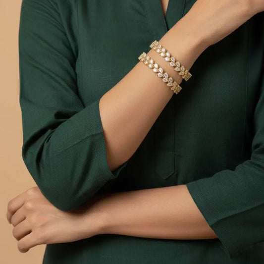 WAD13 - Brilliant Marquise-Cut American Diamond Bangles – Sleek Gold-Plated Kadas - Zenia Creations