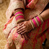 1186- Hot Pink Velvet Bangle Set for Both Hands – Antique Gold Bridal