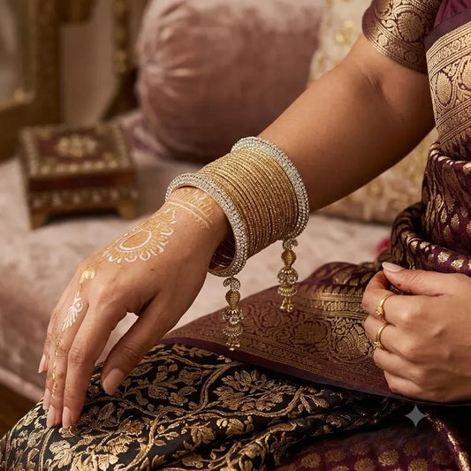 1798GW - Indian American Diamond Bridal Accent Kadas for Weddings with Hanging Crystal Latkan Drops