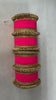 1186- Hot Pink Velvet Bangle Set for Both Hands – Antique Gold Bridal