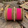 1186- Hot Pink Velvet Bangle Set for Both Hands – Antique Gold Bridal