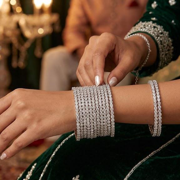 Indian Metal Bangle Set With Rhinestones 6 Piece #kp4017 - Zenia Creations