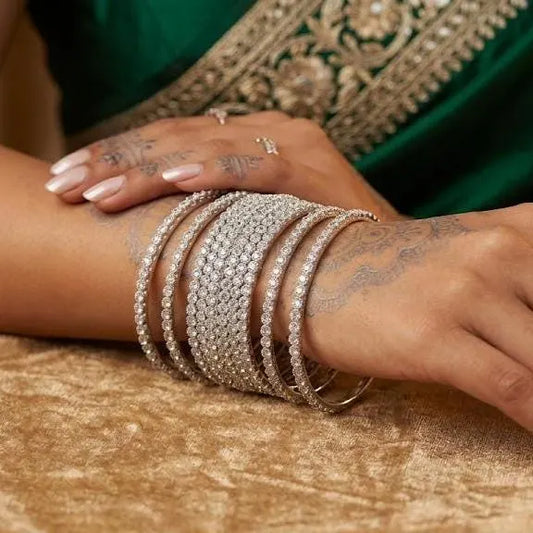 Indian Metal Bangle Set With Rhinestones 6 Piece #kp4017 - Zenia Creations