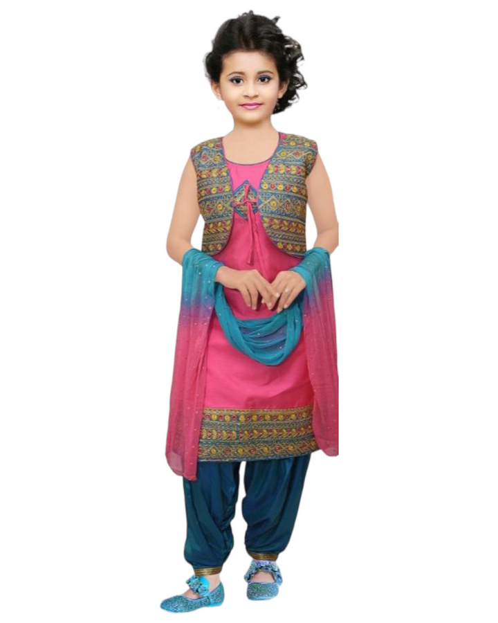 Girls Indian Party Dress Kurti Jackets Patiala Dhoti Style Pants Dupatta Z11 - Zenia Creations