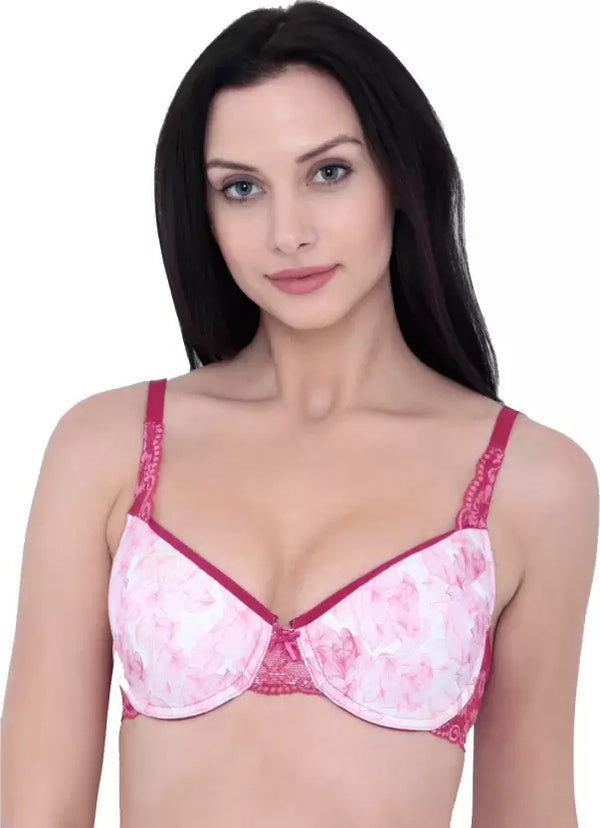 Organic Cotton Antimicrobial Underwired Lightly Padded Lace Bra ISB018B Pink