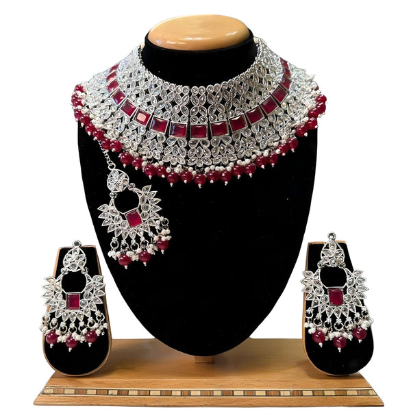 Bridal Silver Polki AD Earrings And Mang Tikka Set #PB8