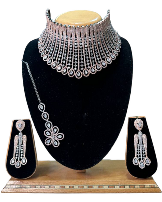 Bridal Necklace Set With American Diamond CZ & Uncut Clear Stones BS15