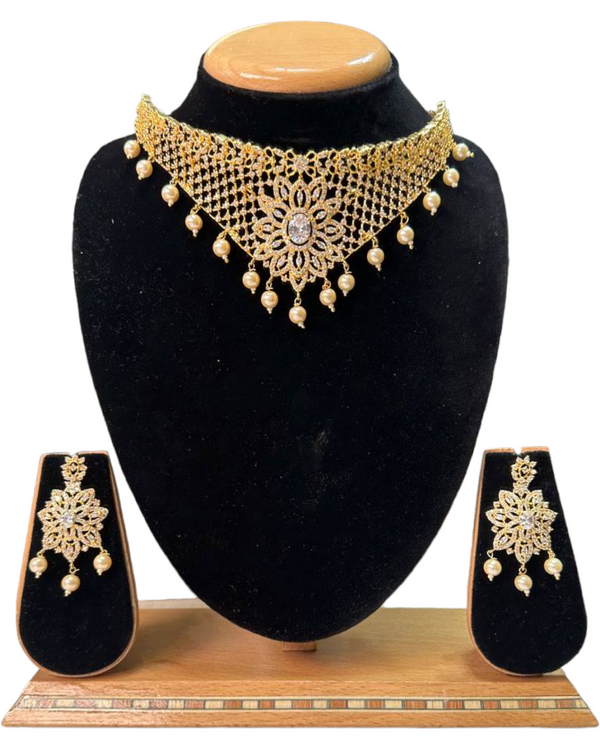 Gold Plated Choker Set With American Diamond CZ & Uncut Stones ADC31