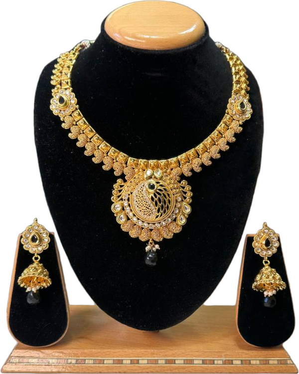 Gold Plated Reverse AD Multi Stones Necklace & Earring Set #RAD38