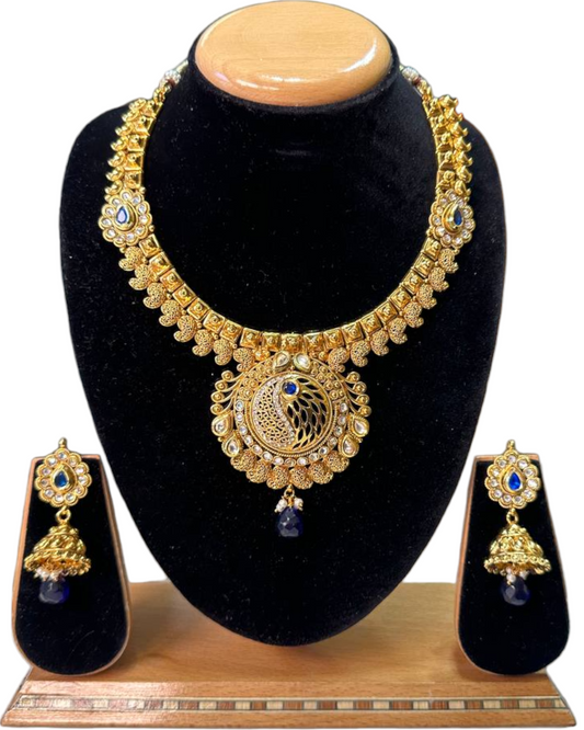 Gold Plated Reverse AD Multi Stones Necklace & Earring Set #RAD38