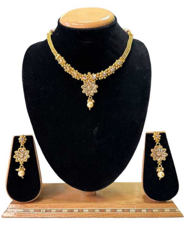 Gold Plated Polki Reverse AD Stones Necklace & Earring Set #RAD41