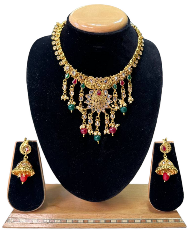 Gold Plated Reverse AD Stones Necklace & Earring Set #RAD44