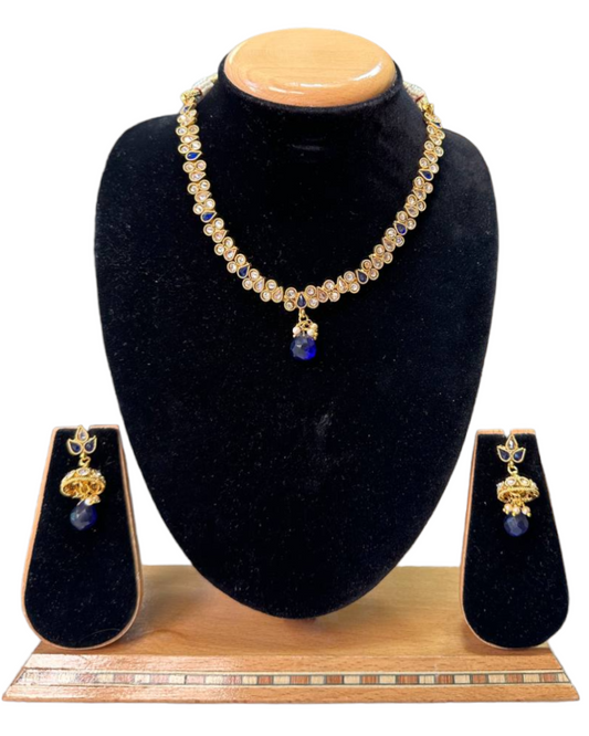 Gold Plated Polki Reverse AD Stones Necklace & Earring Set #RAD40