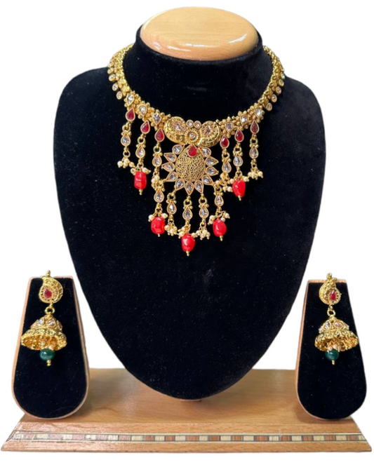 Gold Plated Reverse AD Stones Necklace & Earring Set #RAD44