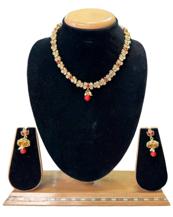 Gold Plated Polki Reverse AD Stones Necklace & Earring Set #RAD40