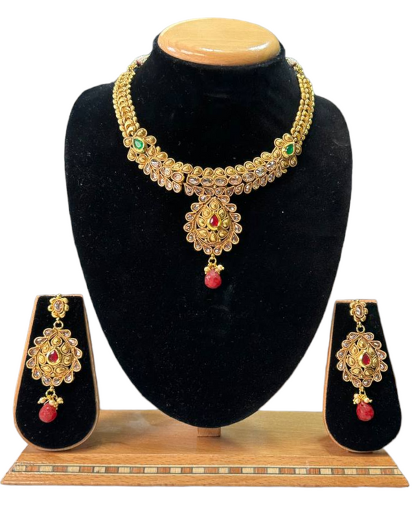 Gold Plated Reverse AD Stones Necklace & Earring Set #RAD46