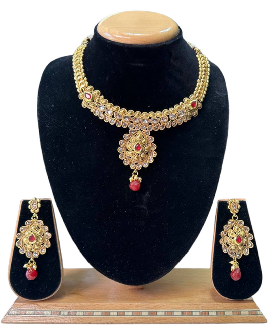 Gold Plated Reverse AD Stones Necklace & Earring Set #RAD46