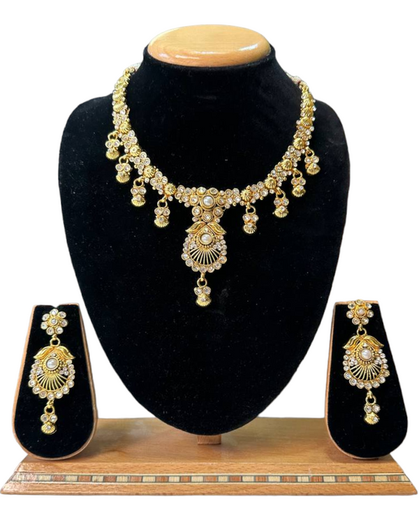 Gold Plated Reverse AD Stones Necklace & Earring Set #RAD45