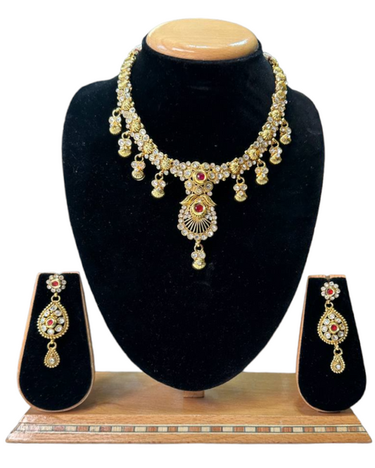 Gold Plated Reverse AD Stones Necklace & Earring Set #RAD45