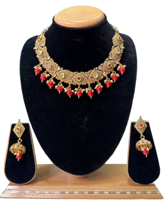 Gold Plated Reverse AD Stones Necklace & Earring Set #RAD43