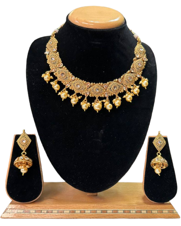 Gold Plated Reverse AD Stones Necklace & Earring Set #RAD43